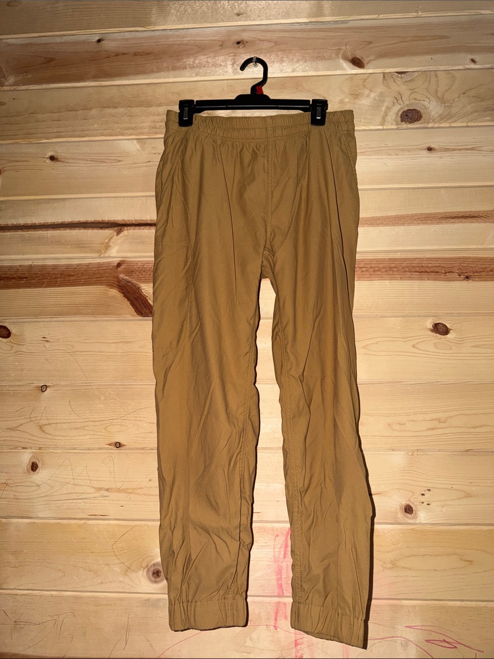 Casual Elastic-Waist Tan Pants